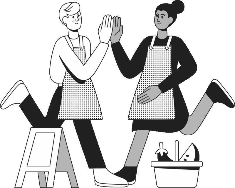 Piirroskuva, jossa kaksi työntekijää lyö kämmenet yhteen.