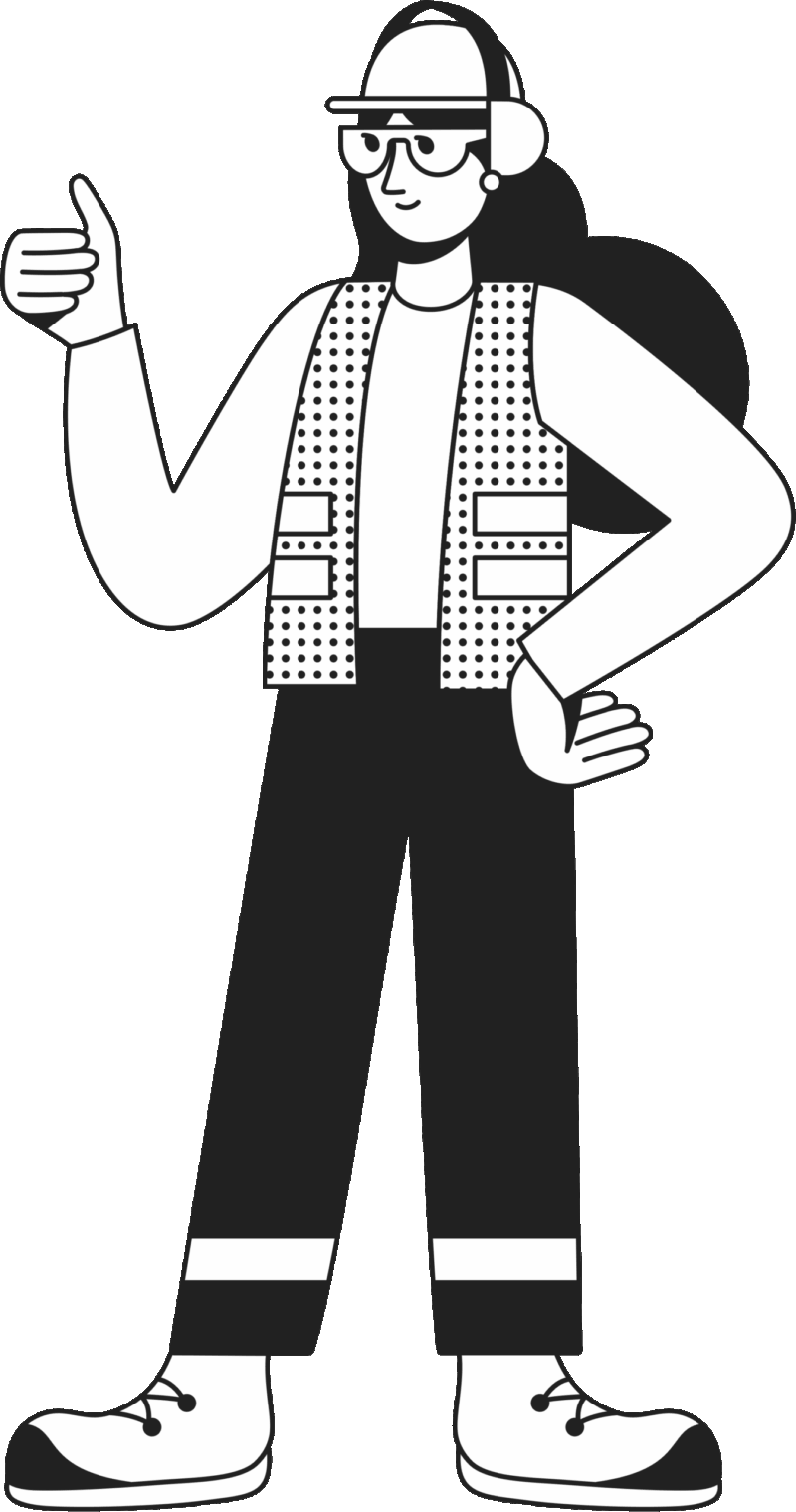 Piirroskuva työntekijästä työvaatteet päällä.