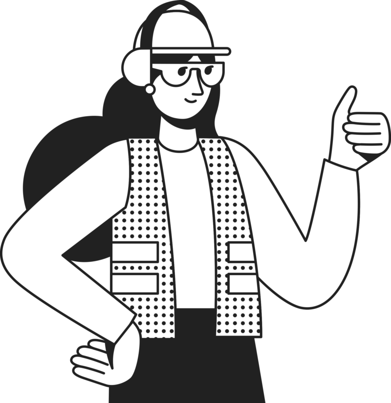 Piirroskuva työntekijästä työvaatteet päällä.